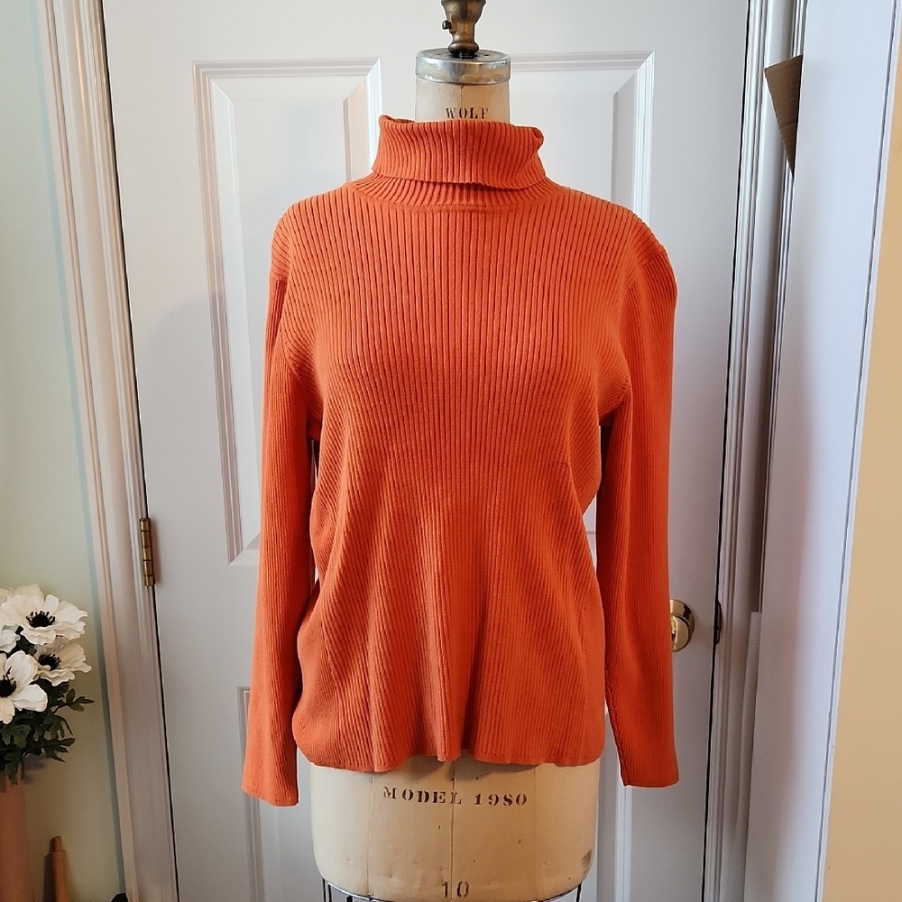 Vibrant Orange Cowl Neck Sweater with Ribbed Knit